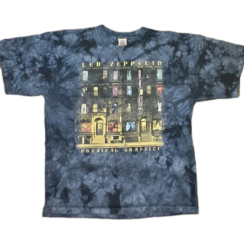 Led Zeppelin Physical Graffiti XL Single Stitch Liquid Blue Tie Dye Y2k 90s Tee